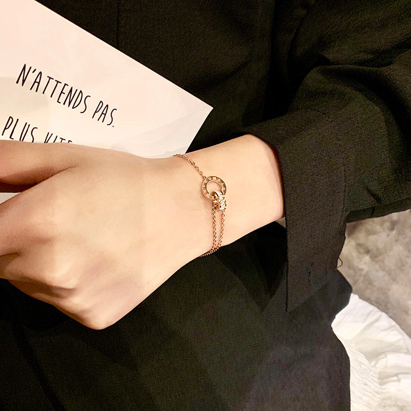 Wholesale Double Ring Roman Script 18K Gold Bracelet